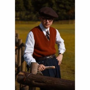 UGENTLE男装 100%美丽诺羊毛针织衫「旧梦橙霞」秋冬 复古V领背心