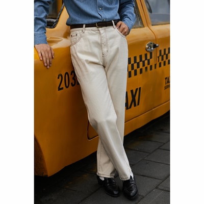 UGENTLE丹宁复古中高腰休闲长裤