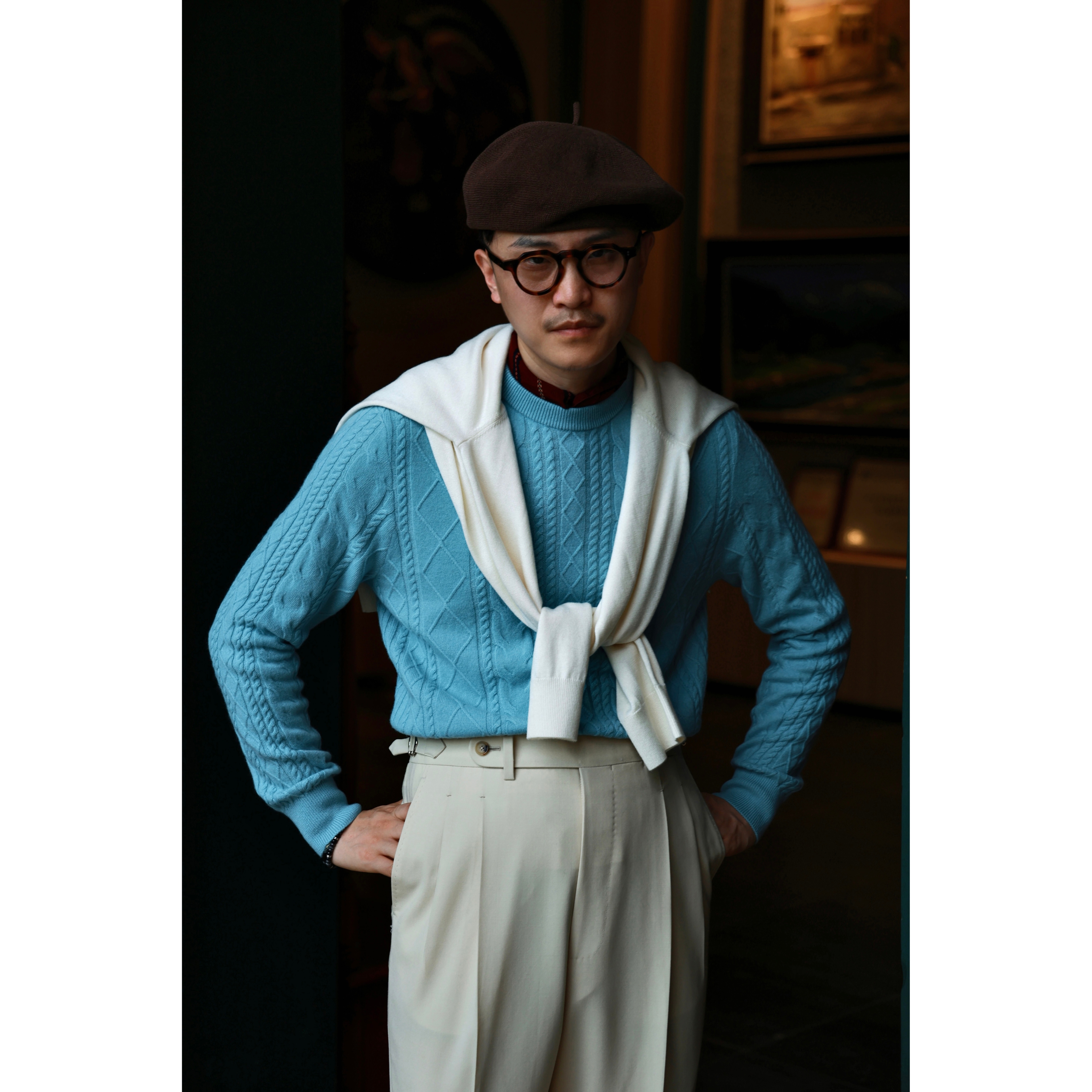 UGENTLE毛衣羊绒圆领绞花针织衫