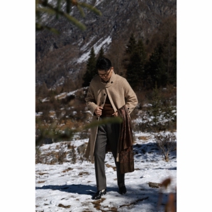 大衣 艺术感面料「大漠鱼骨纹」巴尔玛肯 UGENTLE男装 绒球肌理