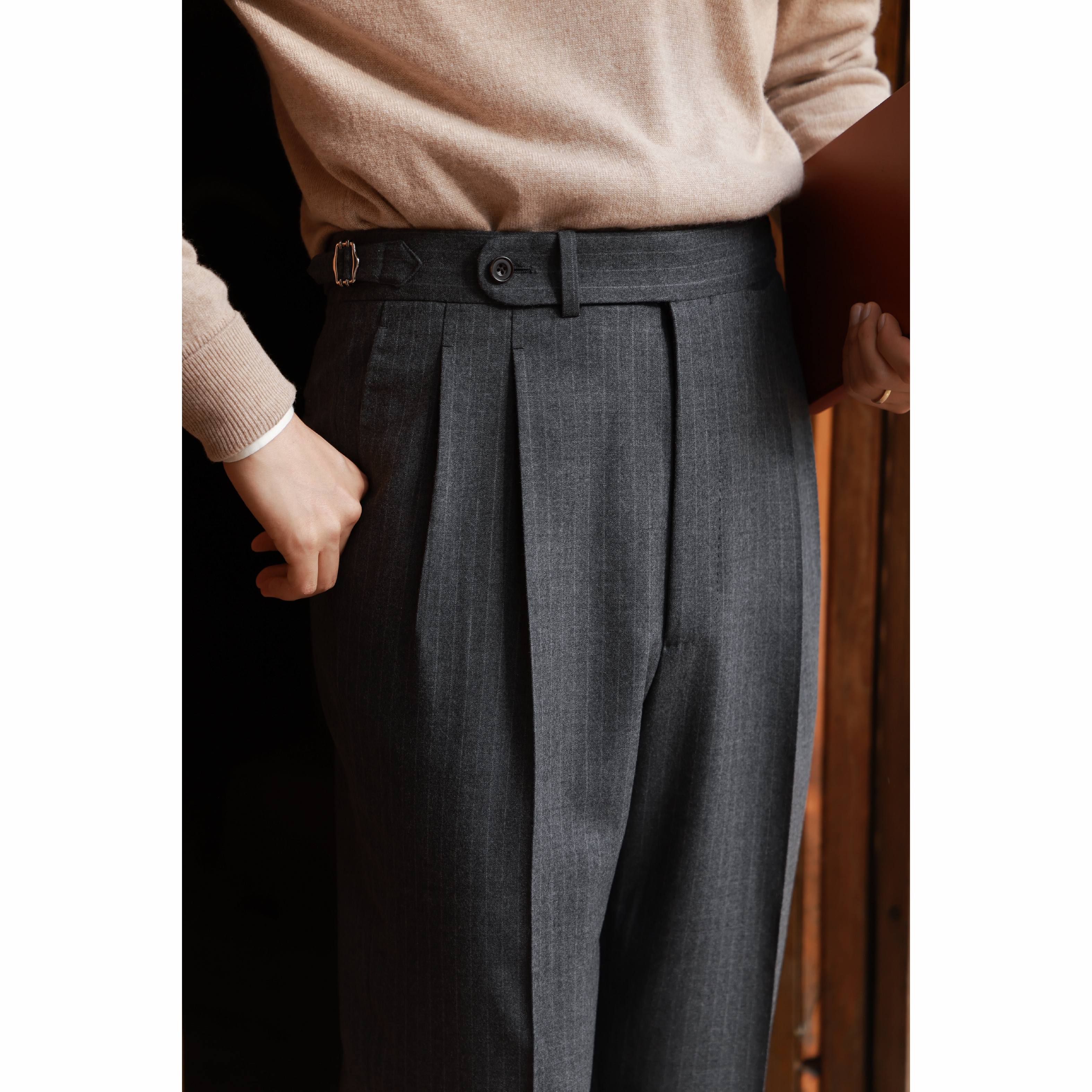 UGENTLE巴黎扣全羊毛直筒西裤