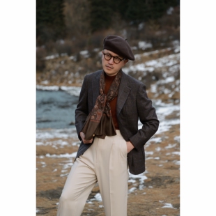 UG男装 秋冬 半麻衬 手工米兰眼「烟幕棕格纹」 意式双耳领单西服