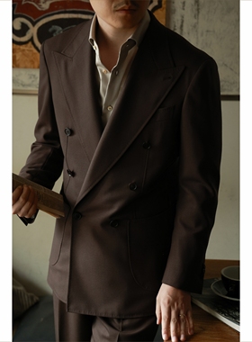 UGENTLE男装 全麻衬 羊毛强捻面料「布朗森林」双排扣6扣1 套装男