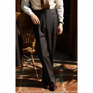 全羊毛「古典棕」意式 UGENTLE 权力帝国 系列 男 巴黎扣高腰西裤