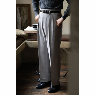 UGENTLE男装品牌  全羊毛「月雾灰」意式内双褶好莱坞 高腰西裤男