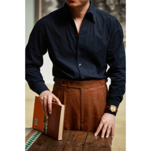 UGENTLE男装品牌 泡泡棉「深海静谧」意式海鸥领 绅士长袖衬衫 男