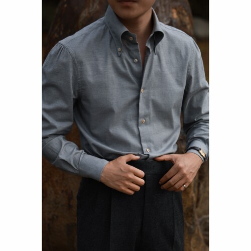 UGENTLE领扣长袖意式法兰绒衬衫