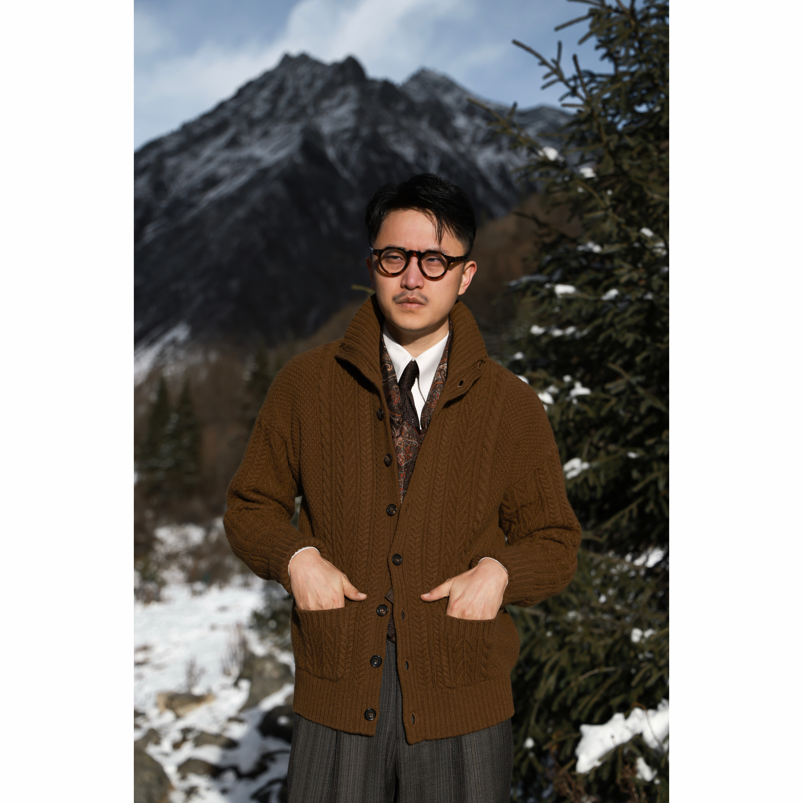 UGENTLE男装羊毛绞花开衫毛衣