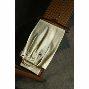 绅士西裤 UGENTLE重磅色织亚麻「柔黄织梦」隐藏式 手工 高腰 抽绳
