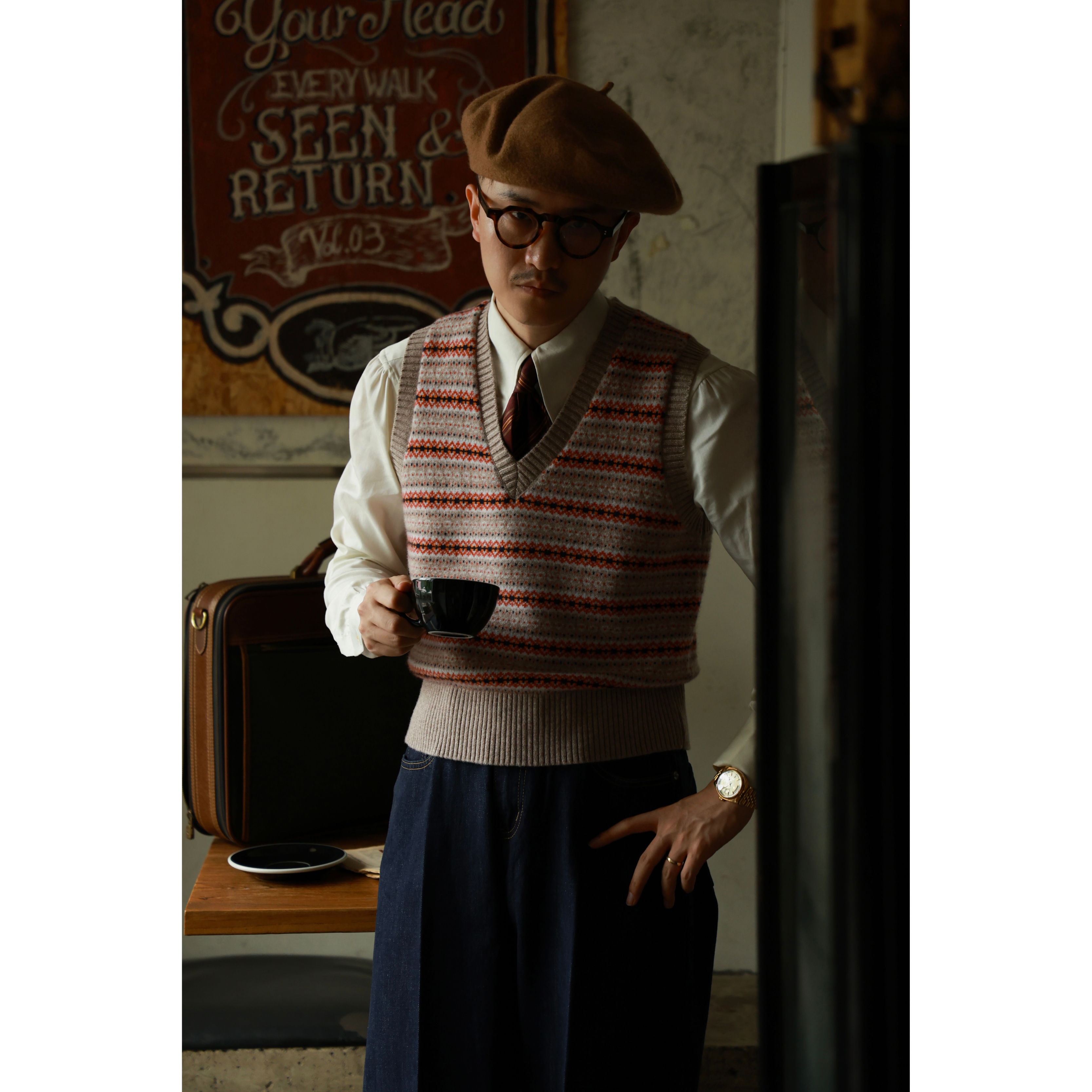 UGENTLE背心羊毛V领费尔岛针织衫