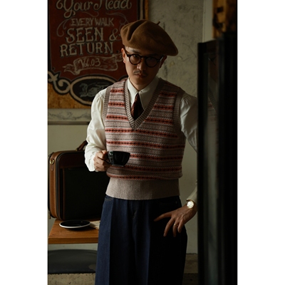 UGENTLE背心羊毛V领费尔岛针织衫