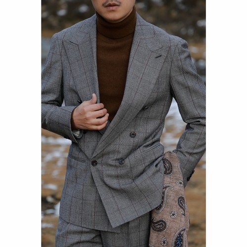 UGENTLE半麻衬双排扣西服套装男