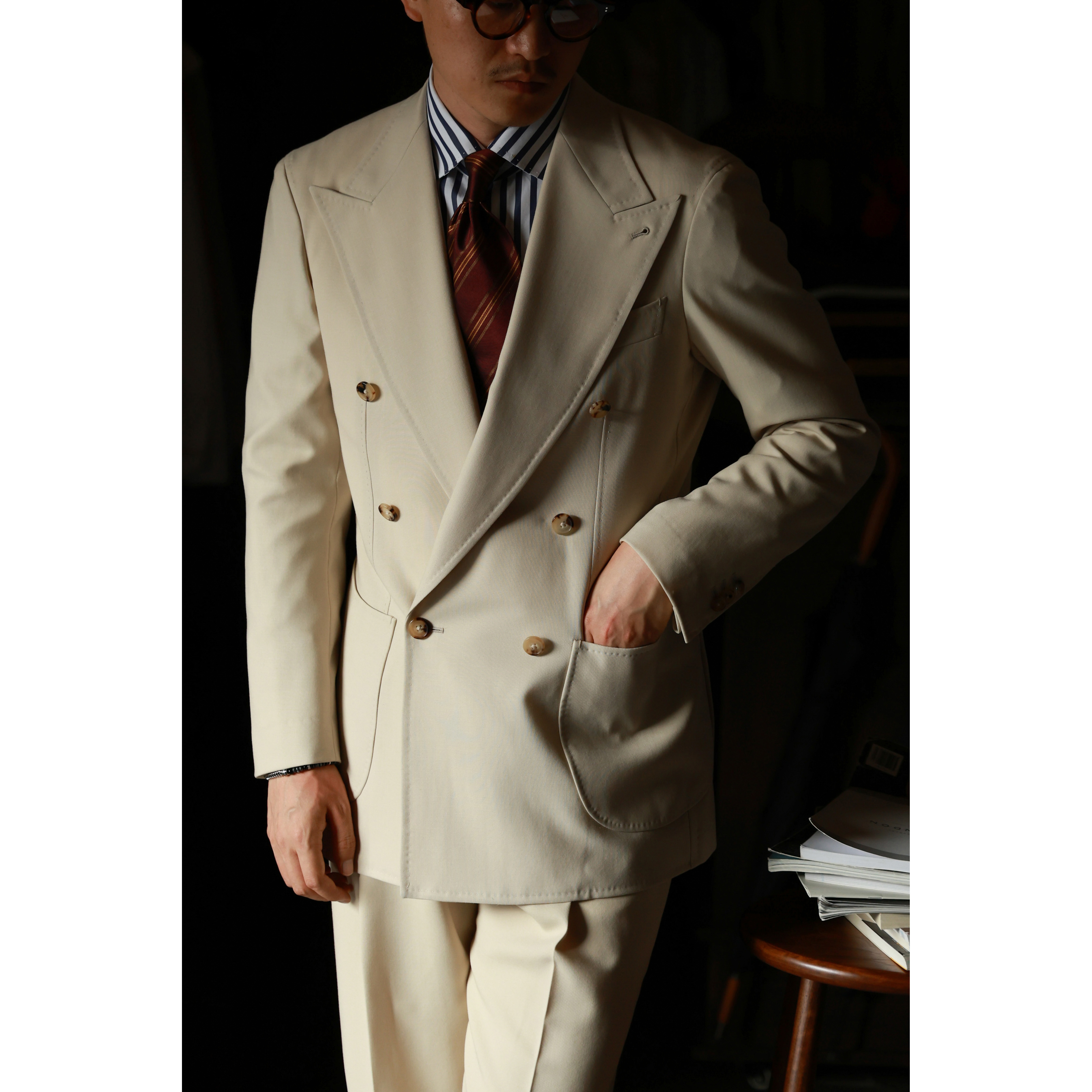 UGENTLE意式双排扣六扣一全麻衬