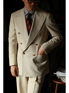 UG男装品牌 高定全麻衬 全羊毛强捻「海沙日落」双排扣六扣一套装