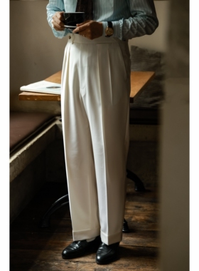 UG男装 意大利1900面料「慕斯白」意式 巴黎扣内双褶 高腰西裤 男