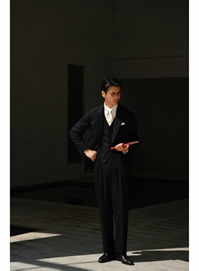 UGENTLE男装 高定半麻衬「魅影黑」意式单排2扣1 戗驳领 西服套装