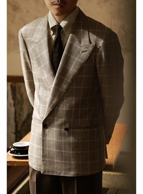 UG男装 英国MOON毛丝麻面料 全麻衬「南意往事」意式双排2扣1西服