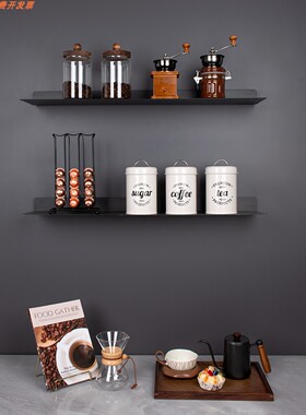 样板房间客厅水吧台橱窗柜玻璃储物罐摩卡壶咖啡豆软装陈列摆件