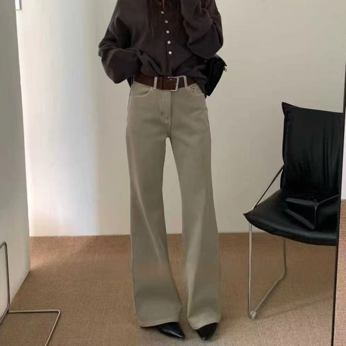 冬季高腰宽松加绒加厚直筒喇叭裤