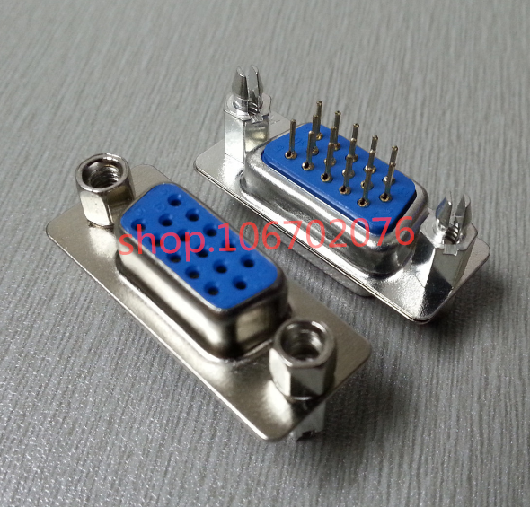 HDP15母头 HDP15公 15针 VGA 三排15P直插焊板全金 铆鱼叉锁螺丝