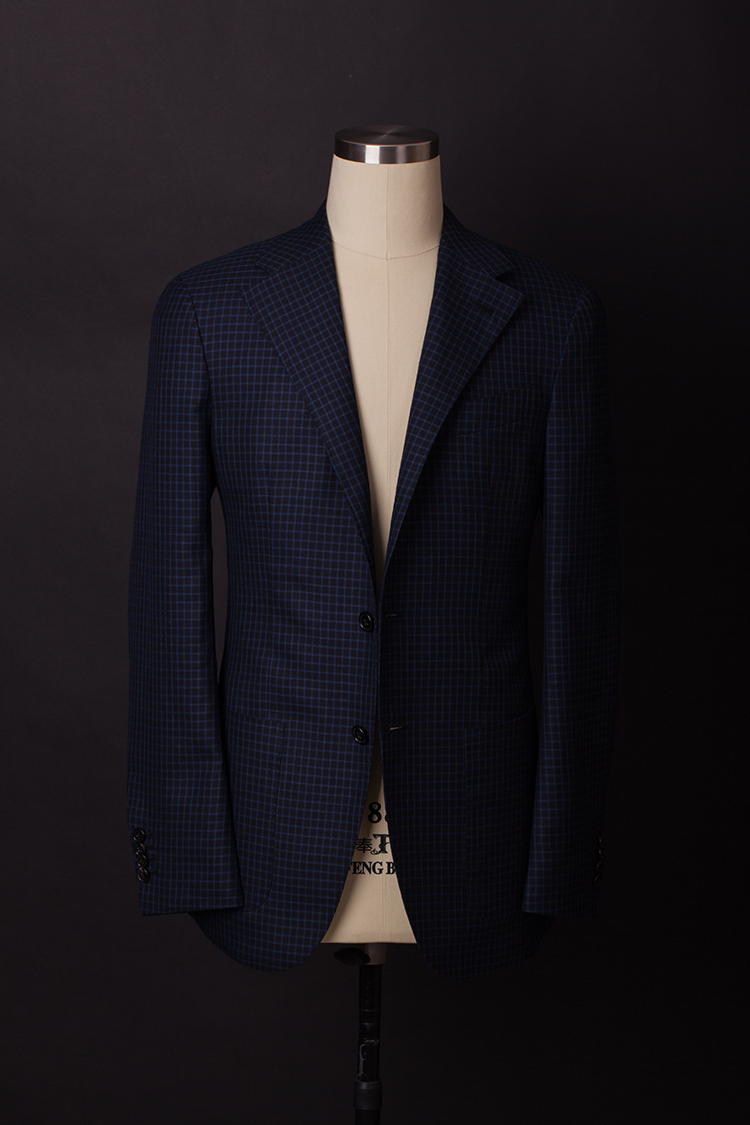 意大利carlo.b全羊毛蓝色格纹休闲意式西服量身定制手工全麻衬
