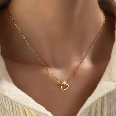 韩版18k金简约双环爱心锁骨链通体纯银不掉色网红项链小众ins饰品