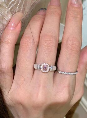 精致温柔粉色方糖贝母戒指女轻奢高级感ins风时尚开口戒子环批发