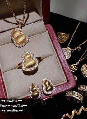 古法花丝螺钿葫芦福禄项链 新中式 点钻绿松石葫芦耳环 套装