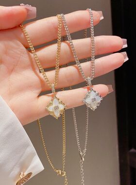 独特简约链女时尚个性复古锁骨高级感贝母气质项链百搭四叶法式花