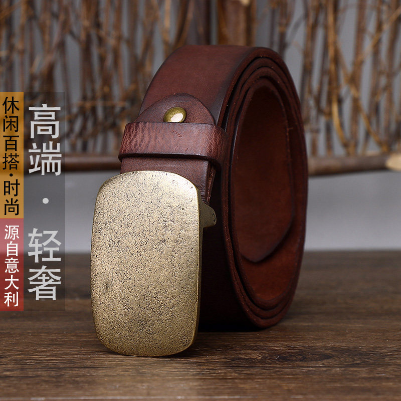 刺影男磨砂头层牛皮铜百搭裤腰带