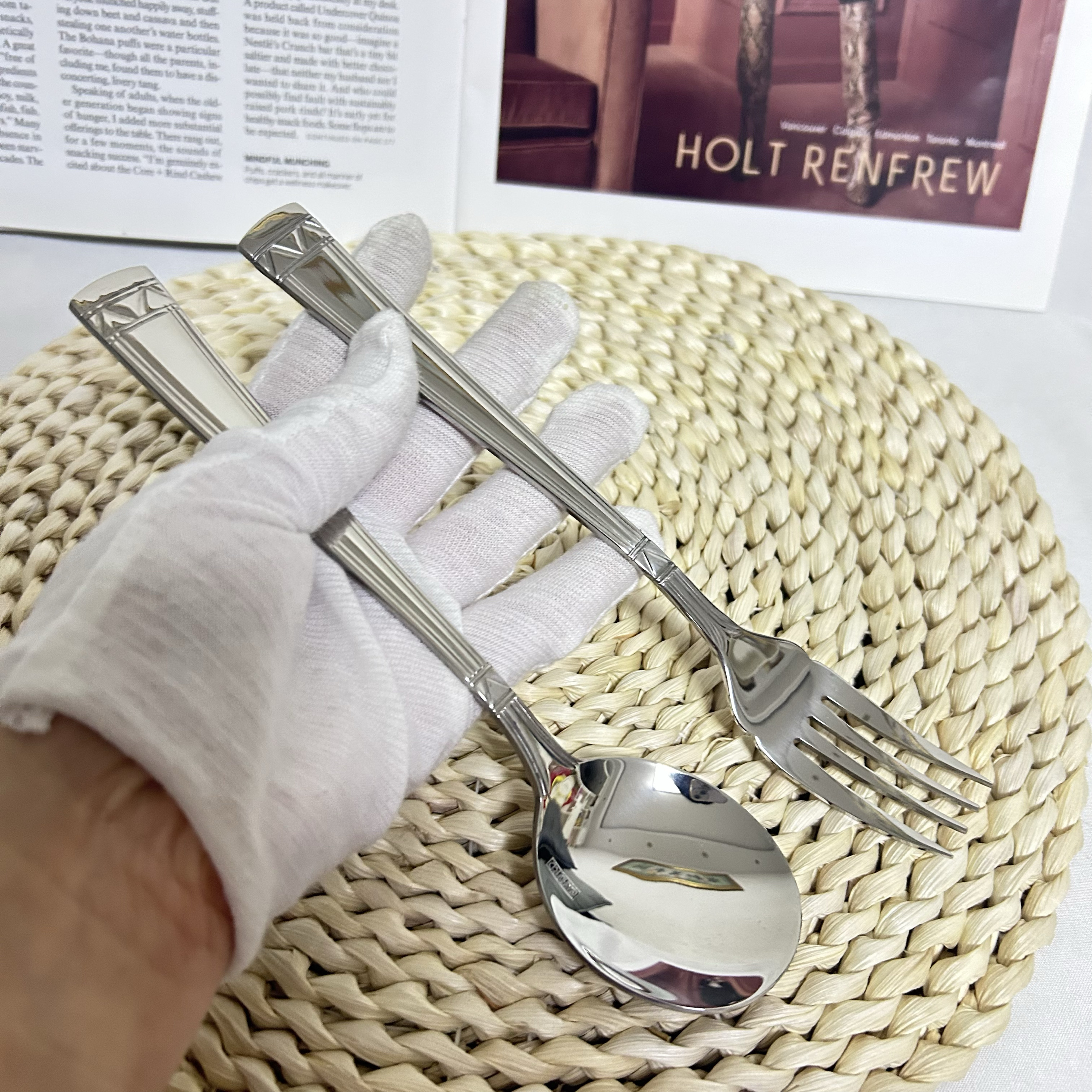 出口德国304食品级不锈钢西餐牛排叉勺家用加厚一体成型主餐饭勺