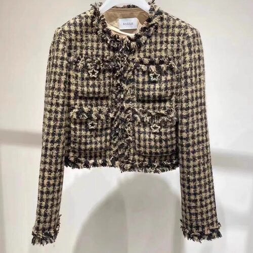 2H4G150折DAZZLED素国内正品代购2023冬千鸟格短款大衣吊牌2899