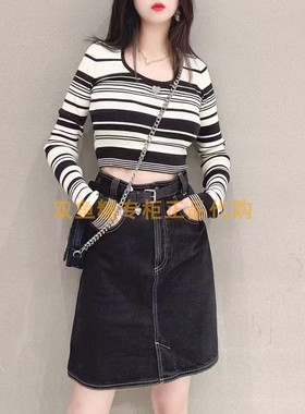 3H3RI21折dzzitD素国内正品代购2023秋黑色牛仔半裙吊牌835