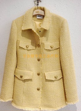 3H1F422折dzzitD素国内正品代购2023春黄色粗花呢外套吊牌2090