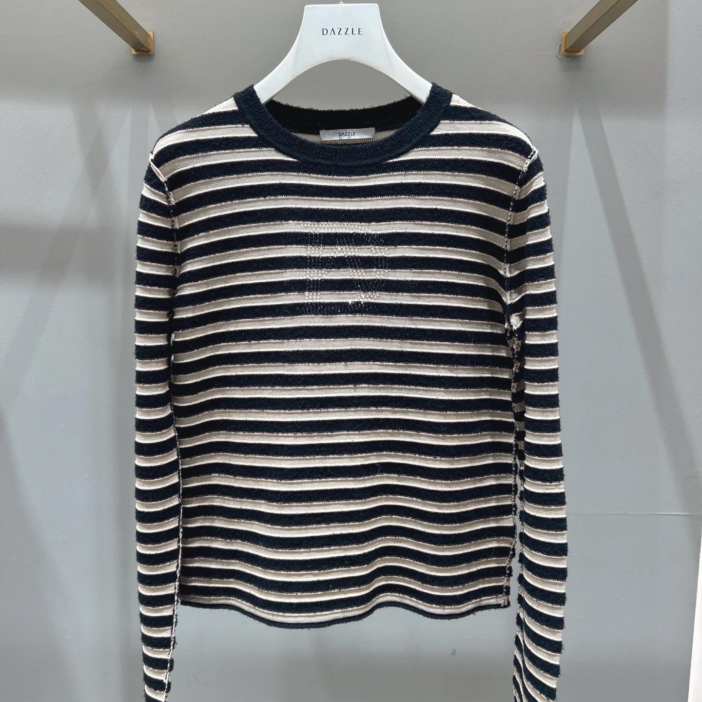 2H4E442折DAZZLE地素国内正品代购2023冬针织长袖夹条衫吊牌1599