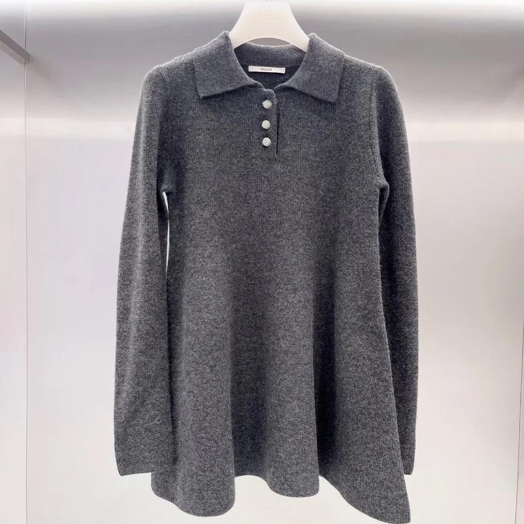 2H4E612折DAZZLE地素国内正品代购2023冬针织长袖连衣裙吊牌2599