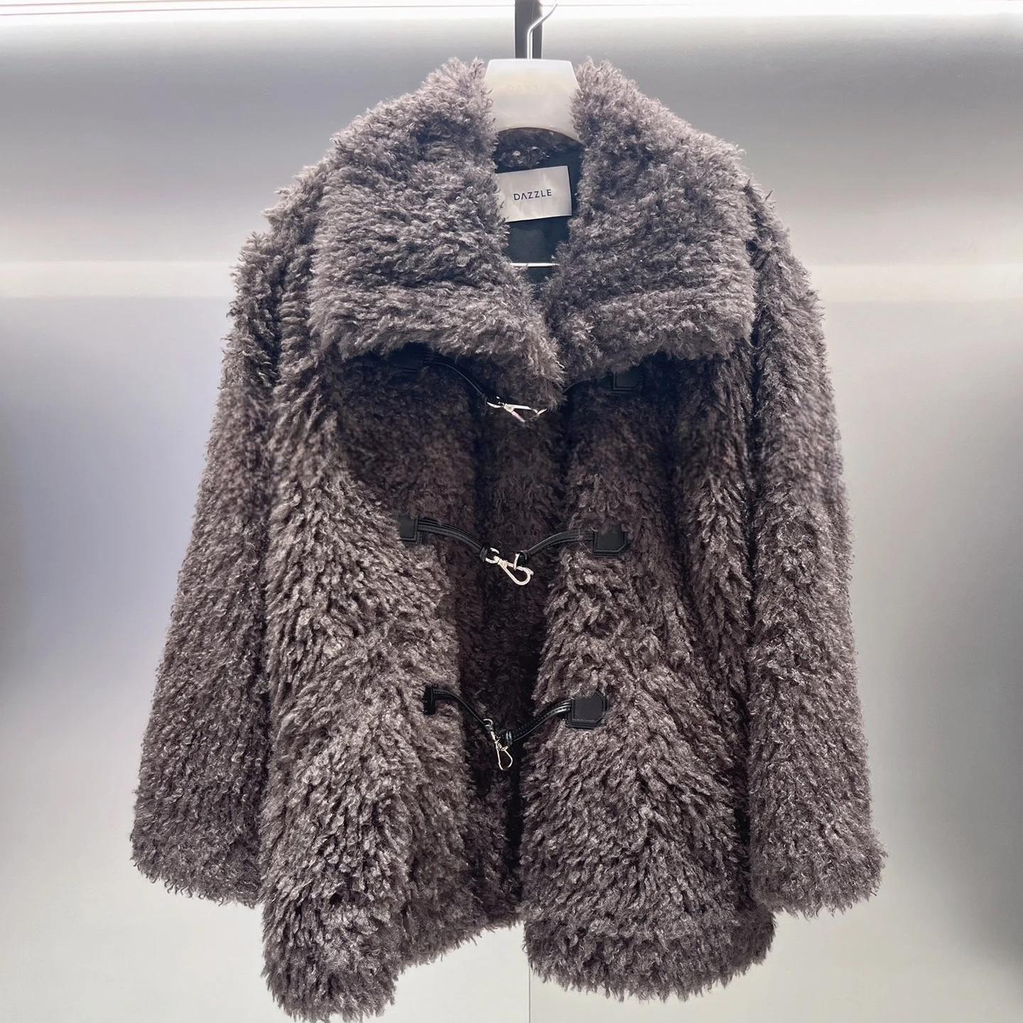 2H4G208折DAZZLE地素国内正品代购2023冬深灰色卷毛大衣吊牌4699