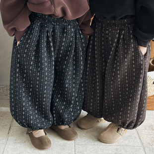 儿童棉裤南瓜裤冬季复合一体绒碎花裤男女宝加厚保暖灯笼裤运动裤