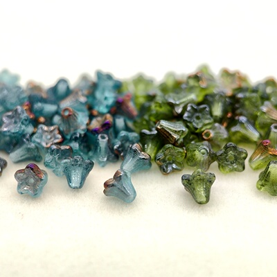 5颗/10颗 进口捷克珠5x6mm蓝绿镀彩铃铛花珠手工串珠diy耳饰配珠