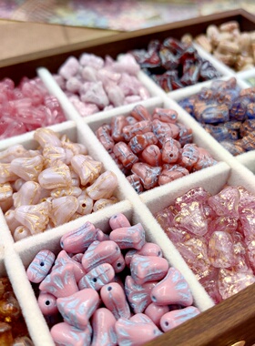 超美多色 进口捷克珠9x10mm复古百合花琉璃珠手工串珠饰品DIY材料