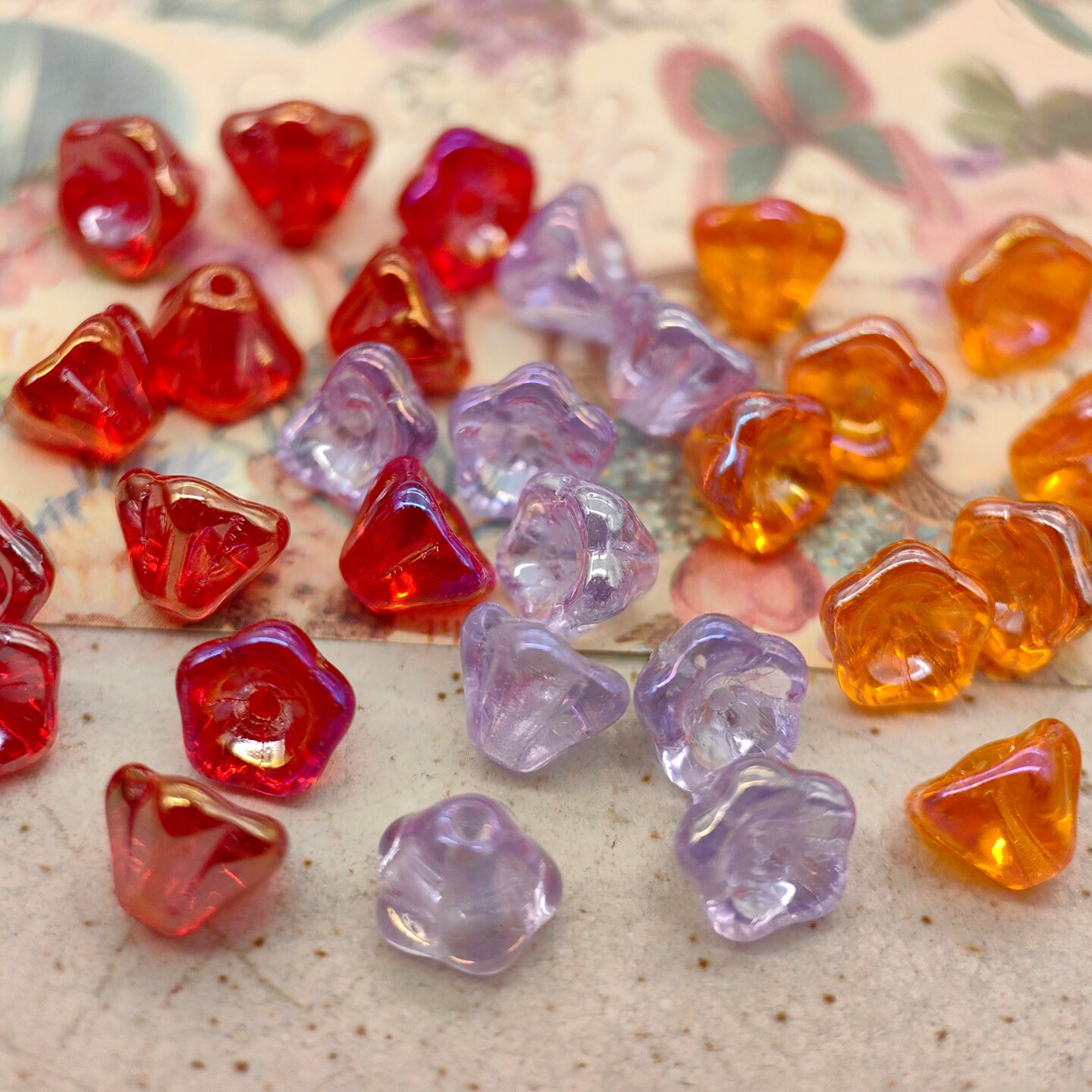 2颗 捷克进口琉璃珠 6x8mm亮色系糖果超美莲雾小花手作diy串珠