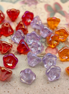 2颗 捷克进口琉璃珠 6x8mm亮色系糖果超美莲雾小花手作diy串珠