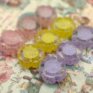 进口捷克珠14mm粉黄紫三色切面朝仙夏威夷花手串饰品玻璃珠配饰