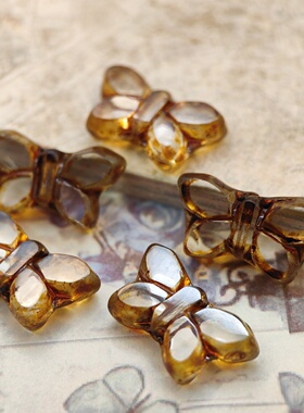 进口捷克珠20x12mm琥珀透色切面蝴蝶结琉璃珠百搭手作DIY项链材料