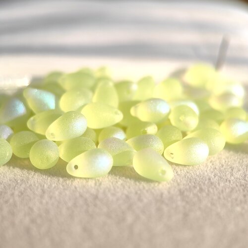 5颗 进口捷克6x9mm淡黄绿雾面幻彩水滴珠手工项链手链材料diy配件