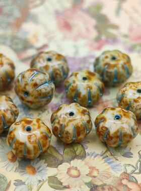进口捷克珠11x7mm毕加索奶咖斑点南瓜珠手工饰品玻璃珠配件散珠