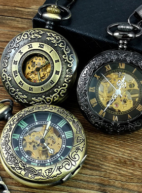 怀表复古机械全自动发条男款学生翻盖中古可放照片定制女夜光老式