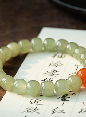 天然黄口料和田玉老型珠手链