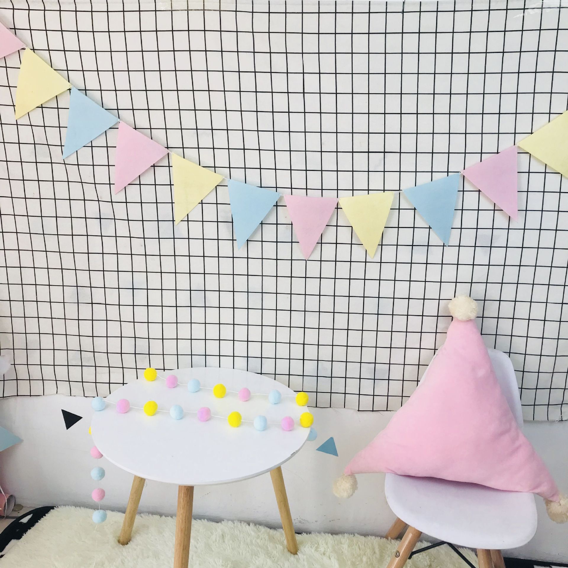 1件包邮毛毡彩旗三角串旗装饰 DIY室内户外摄影道具节日生日挂饰