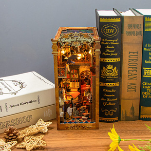 弘达diy小屋魔幻图书馆3d立体拼装书立建筑模型解压送万圣节礼物